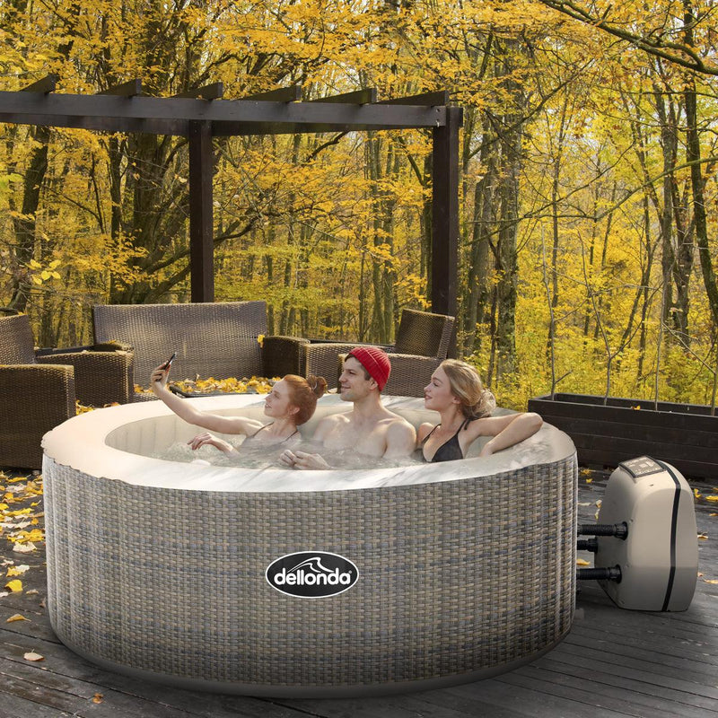 Dellonda 2-4 Person Inflatable Hot Tub Spa with Smart Pump - Rattan Effect Dellonda - UK Camping And Leisure