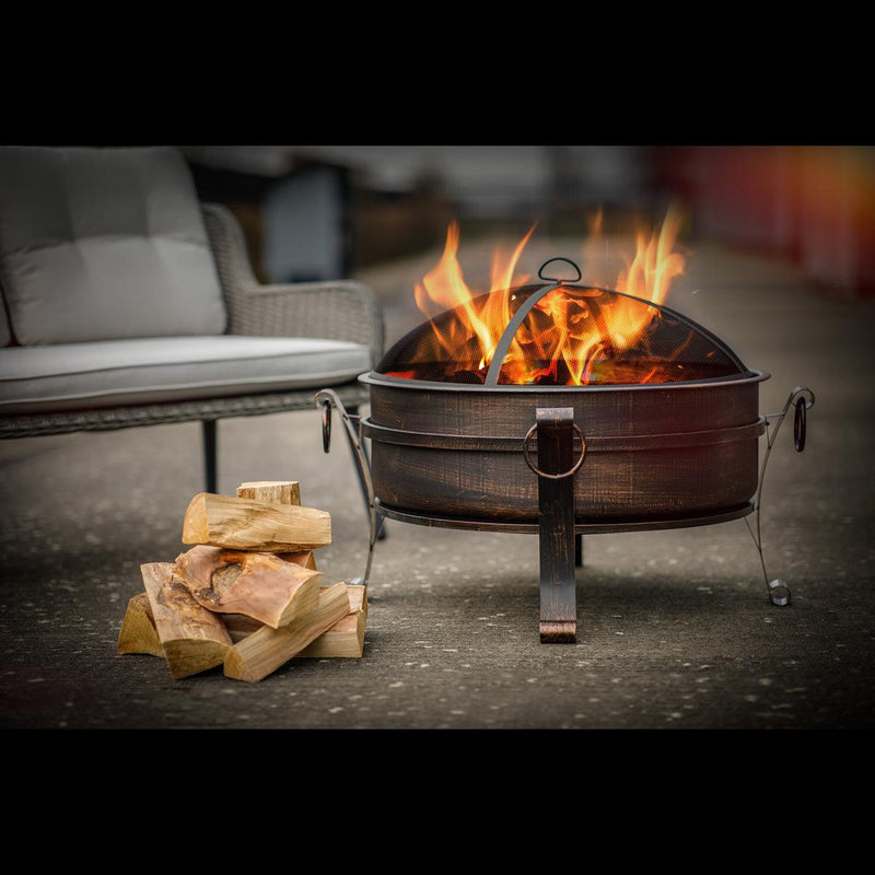 Dellonda 30" Deluxe 2-in-1 Outdoor Fire Pit & Coffee Table Antique Bronze Effect Dellonda - UK Camping And Leisure