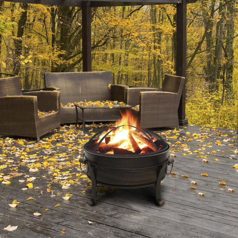 Dellonda 30" Deluxe 2-in-1 Outdoor Fire Pit & Coffee Table Antique Bronze Effect Dellonda - UK Camping And Leisure
