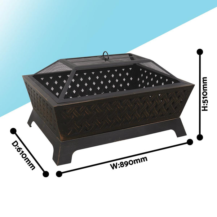 Dellonda 35" Rectangular Outdoor Fire Pit Antique Bronze Effect - UK Camping And Leisure