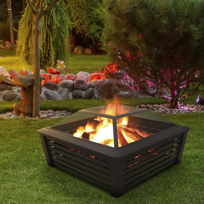 Dellonda 35" Square Outdoor Fire Pit Black - UK Camping And Leisure