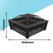 Dellonda 35" Square Outdoor Fire Pit Black Dellonda - UK Camping And Leisure