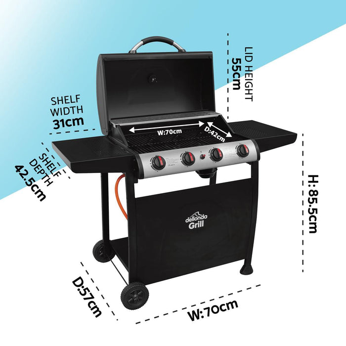 Dellonda 4 Burner Gas BBQ Dellonda - UK Camping And Leisure