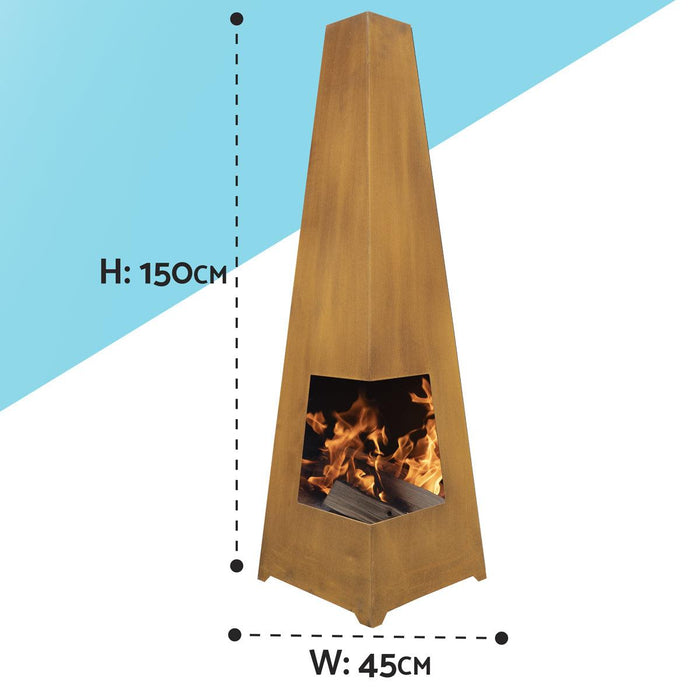 Dellonda Chiminea Wood Burner Heater for Outdoors W45cm x H150cm Corten Steel UK Camping And Leisure