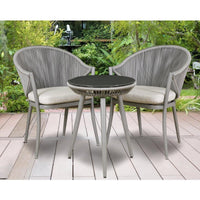 Dellonda Echo 3 Piece Balcony Set with Tempered Glass Top