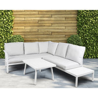 Dellonda Kyoto White 3 Piece Outdoor Garden Corner Sofa & Coffee Table Set