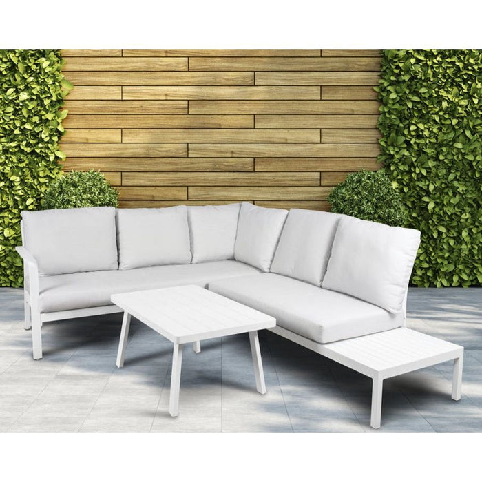 Dellonda Kyoto White 3 Piece Outdoor Garden Corner Sofa & Coffee Table Set Dellonda - UK Camping And Leisure