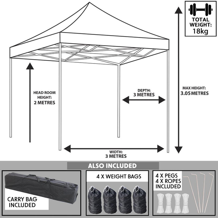 Dellonda Premium 3 x 3m Pop-Up Gazebo - Blue Dellonda - UK Camping And Leisure