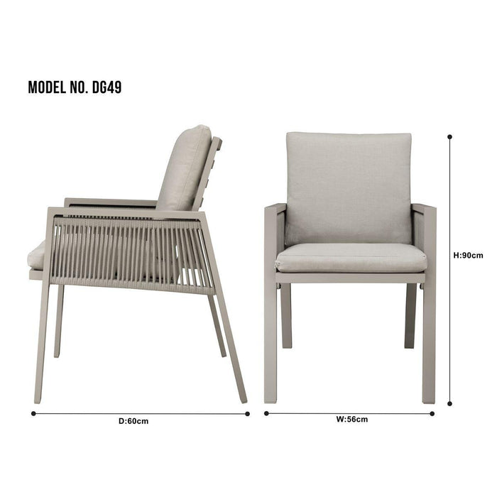 Dellonda Set of 4 Fusion Garden/Patio Aluminium Dining Chairs with Armrests - Light Grey Dellonda - UK Camping And Leisure