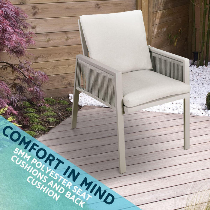 Dellonda Set of 4 Fusion Garden/Patio Aluminium Dining Chairs with Armrests - Light Grey Dellonda - UK Camping And Leisure