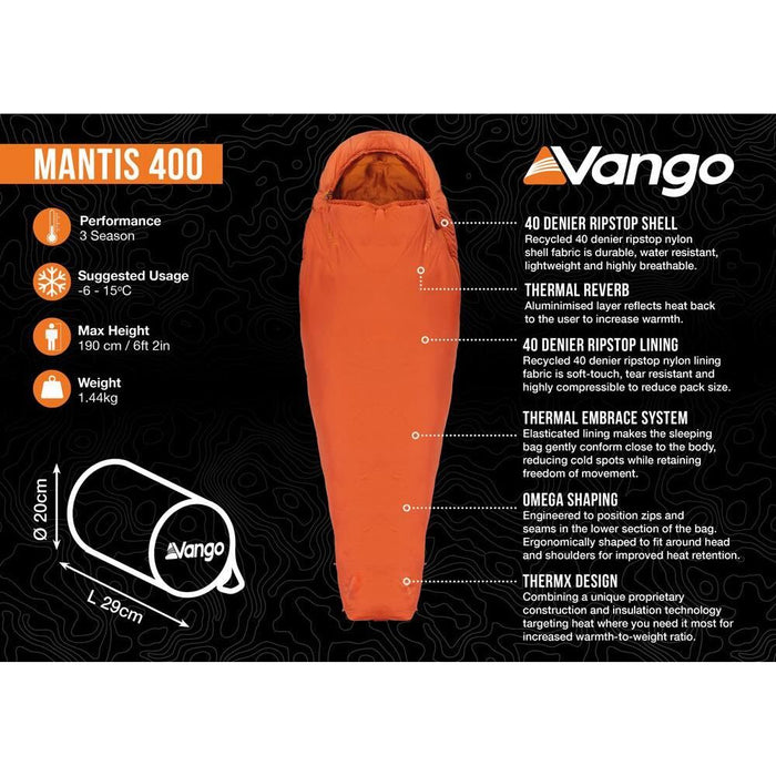 Vango Mantis 400 Sleeping Bag Harissa Vango - UK Camping And Leisure