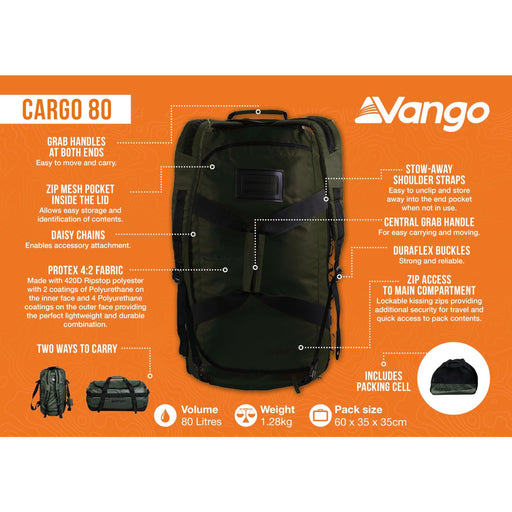 Vango Cargo 80 Rucksack Vintage Green Vango - UK Camping And Leisure