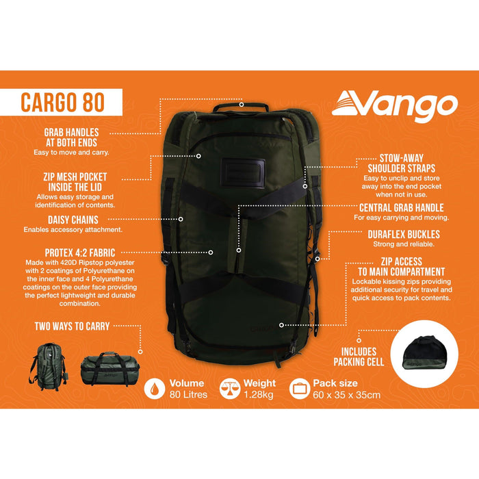 Vango Cargo 80 Rucksack Vintage Green Vango - UK Camping And Leisure