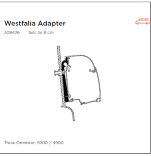 Thule Adapter T Omnistor 4200 Awnings – Westfalia (3 × 8 cm Brackets) Thule - UK Camping And Leisure