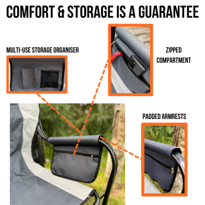 Olpro Directors Chair with side table Grey & Charcoal Olpro - UK Camping And Leisure