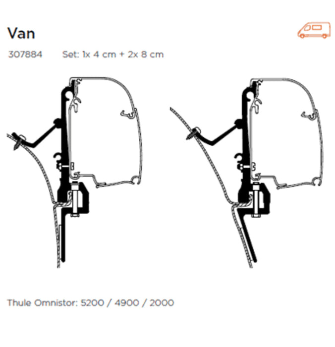 Thule Adapter T Omnistor 4200 awning – Van (1 × 4 cm + 2 × 8 cm Brackets) Thule - UK Camping And Leisure