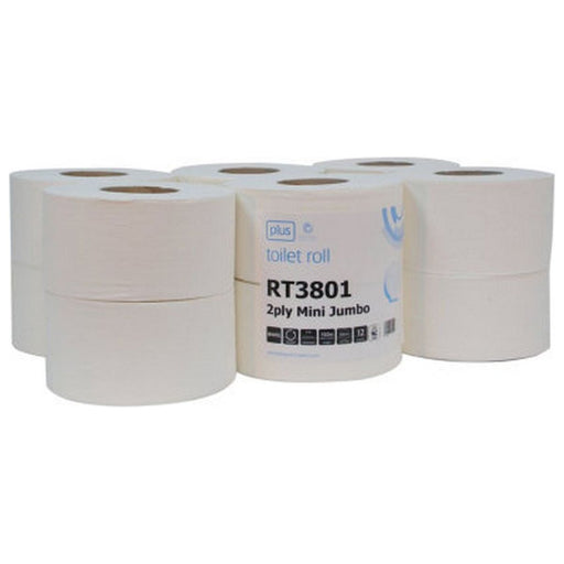 Jangro Mini Jumbo Toilet Rolls (Pack of 12) for High Traffic Washrooms Jangro - UK Camping And Leisure