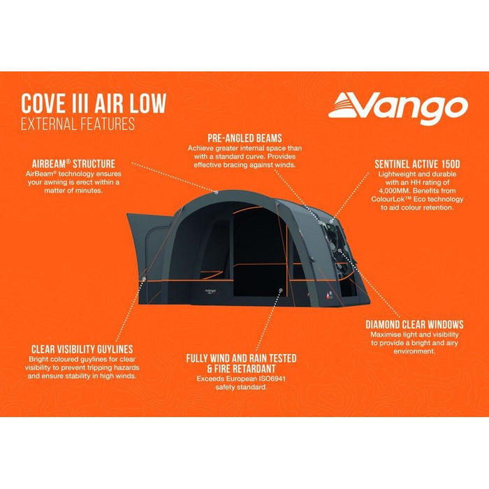 Vango Cove III Air Low Drive Away Awning Low Cloud Grey Vango - UK Camping And Leisure