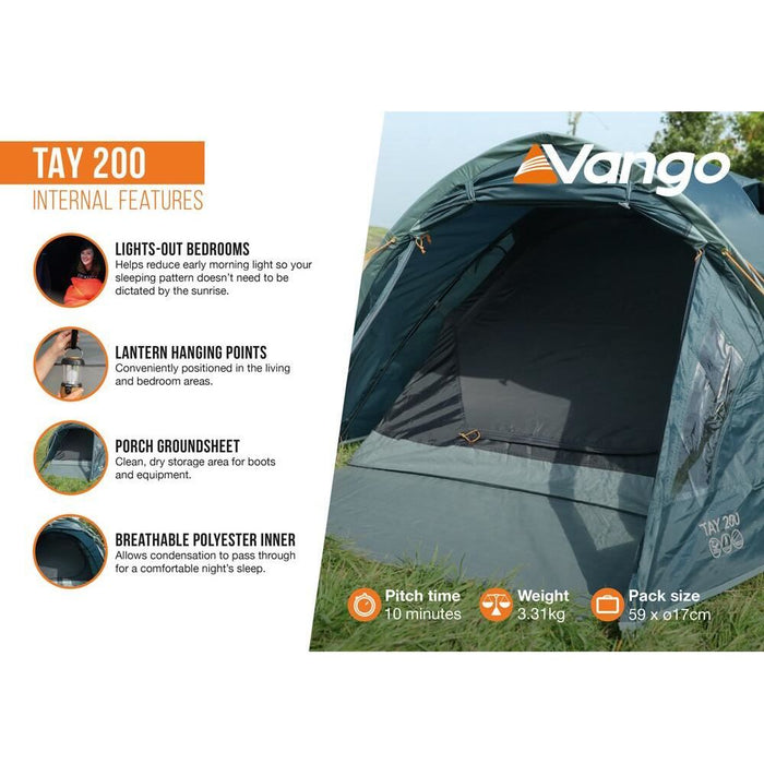 Vango Tay 200 Deep Blue 2 Person Poled Tent Vango - UK Camping And Leisure