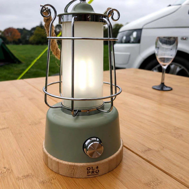 Olpro Retro Dimmable Lantern - Sage Green, 5200mAh Rechargeable Battery