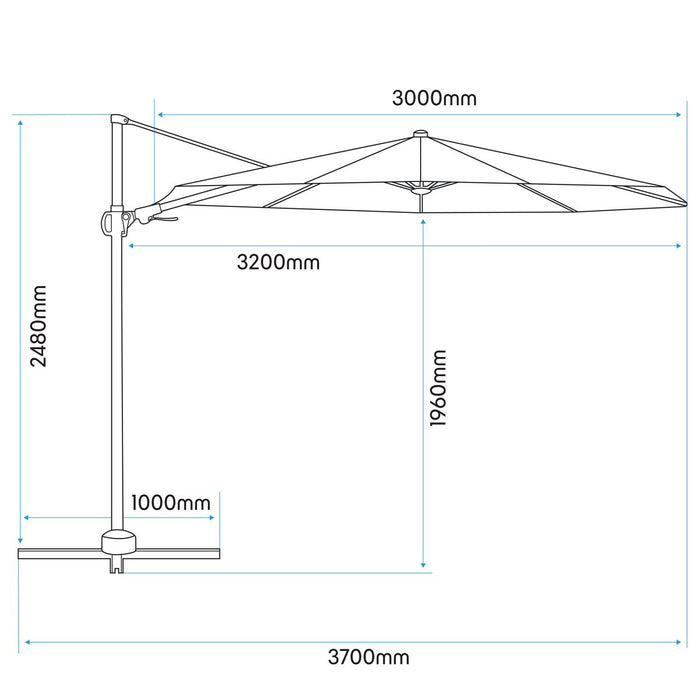 Dellonda Cantilever Parasol with 360 Rotation, Tilt & Cover 3m - Cream Dellonda - UK Camping And Leisure