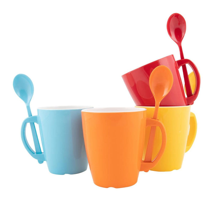 Gimex Colour Line Mug With Spoon Rainbow 390ml 4 Pieces Gimex - UK Camping And Leisure