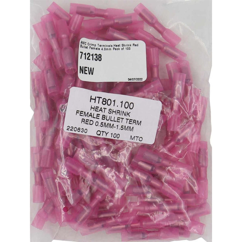 AMC Red Heat Shrink Female Bullet Terminal (4.0mm / 100 Pack) AMC - UK Camping And Leisure