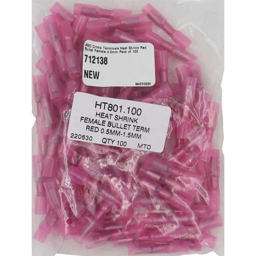 AMC Red Heat Shrink Female Bullet Terminal (4.0mm / 100 Pack) AMC - UK Camping And Leisure