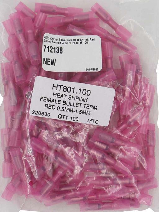 AMC Red Heat Shrink Female Bullet Terminal (4.0mm / 100 Pack) AMC - UK Camping And Leisure