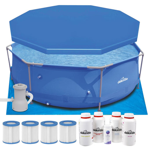 Dellonda Steel Frame Round Swimming Pool & Filter Pump with Cover 10ft - Blue Dellonda - UK Camping And Leisure