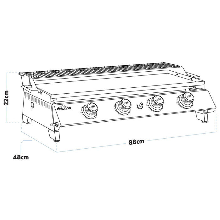 Dellonda 4 Burner Stainless Steel Portable Gas Plancha with Warming Rack 10kW Dellonda - UK Camping And Leisure