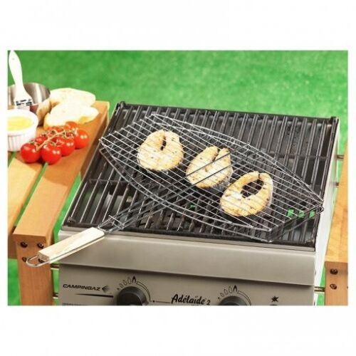 BBQ Barbecue Meat Burger Fish Long Handle 45 X 25cm Grill Large Oval Basket Edco - UK Camping And Leisure