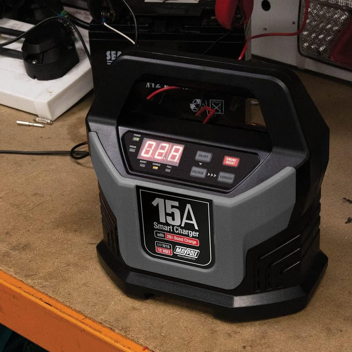 Maypole MP7215 15A 12V Electronic Smart Battery Charger Maypole - UK Camping And Leisure
