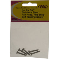 MDS1203 W4 No 6 x 3/4 Self Tapping S/S Pan head 37720