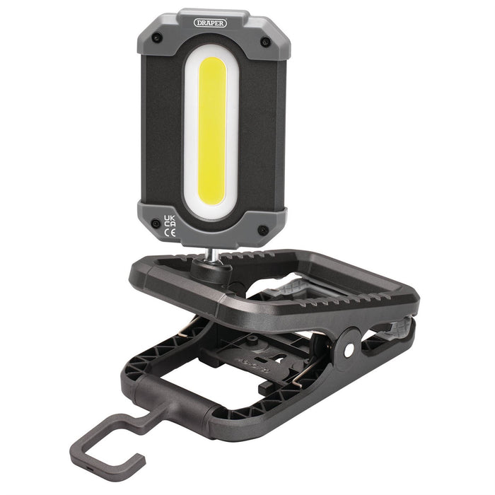 COB LED Rechargeable Work Light and Power Bank with Clamp, 10W, 1000 Lumens, USB-C Cable Supplied Draper - UK Camping And Leisure