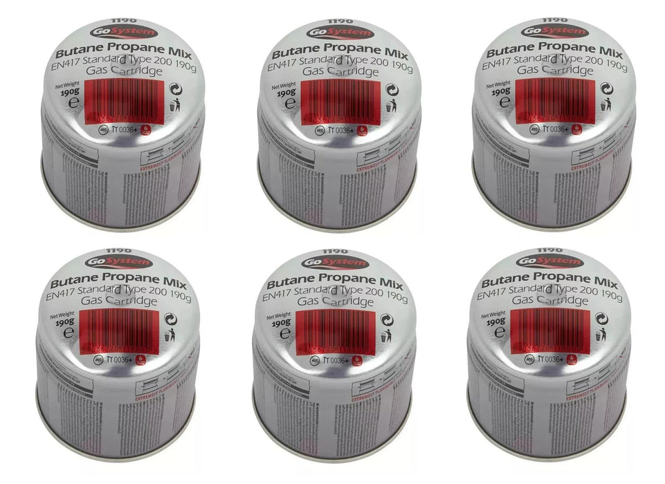 6x Go System Pierceable Butane Propane Gas Cartridge Fishing Camping 190g Go System - UK Camping And Leisure