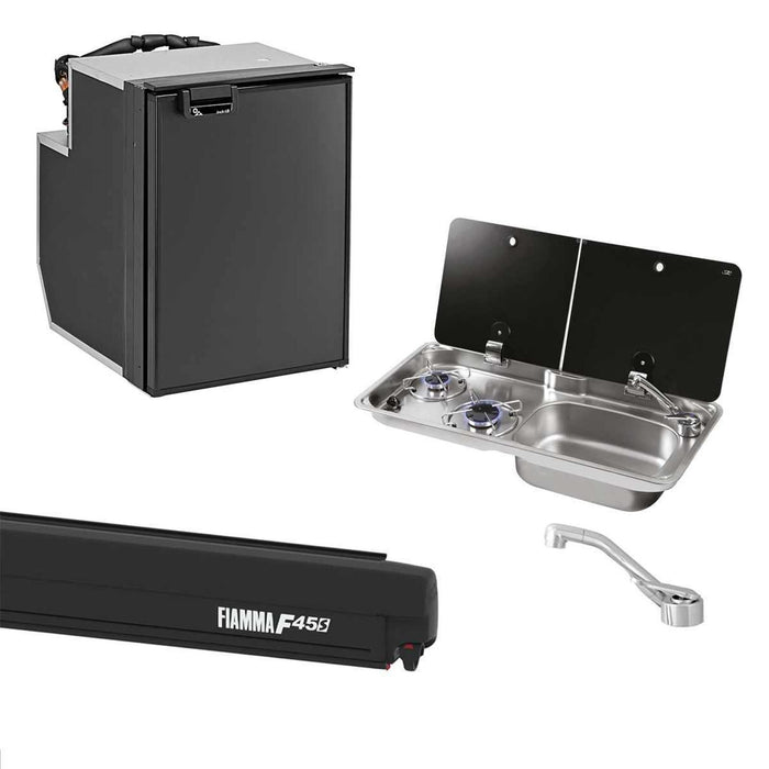 Fiamma F45S Awning, Indel B Fridge, Can Hob/RH Sink & Cold Tap Bundle AG - UK Camping And Leisure