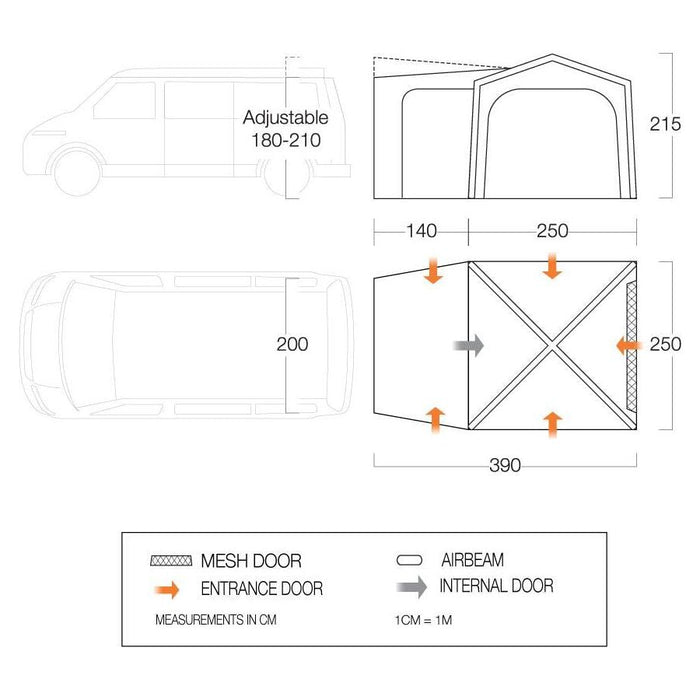 Vango Galli Low Drive Away Poled Awning (180 - 210cm) Campervan Vango - UK Camping And Leisure