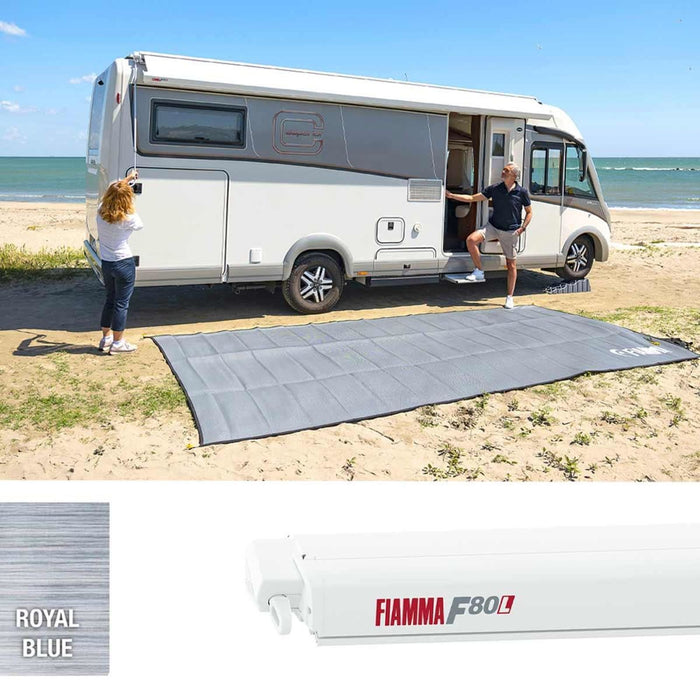 Fiamma F80L 500 Awning Polar White - Royal Blue (07840H03Q) Winch Handle Roof Mounted Fiamma - UK Camping And Leisure