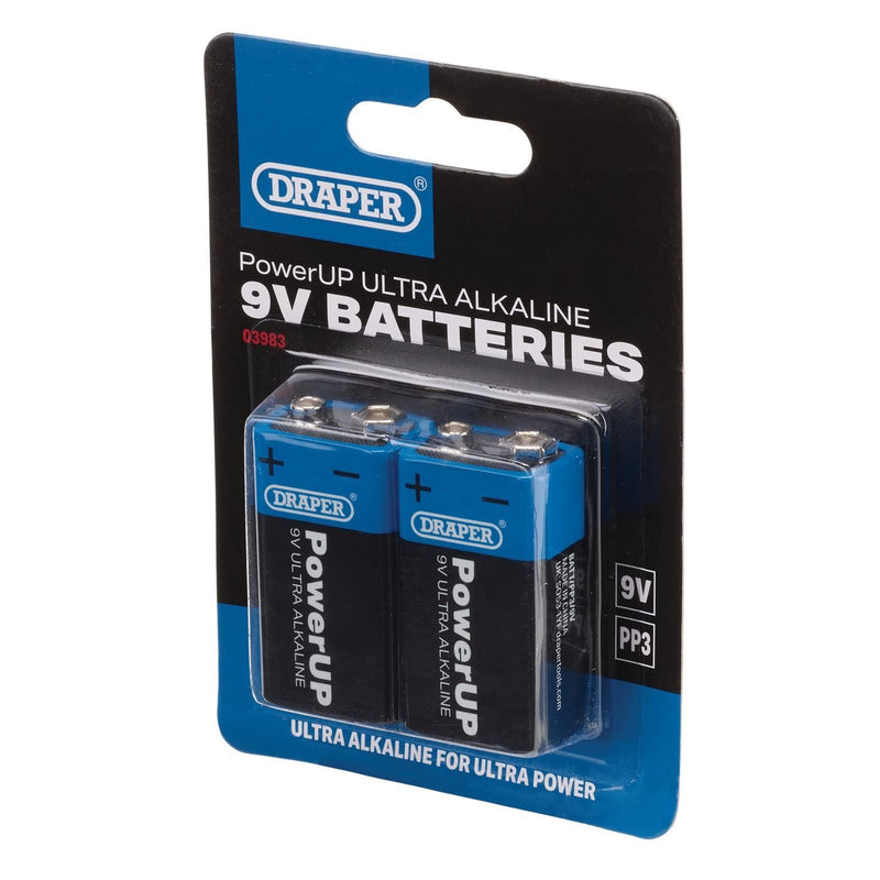 Draper PowerUP Ultra Alkaline 9V Batteries (Pack of 2) 03983 Draper - UK Camping And Leisure