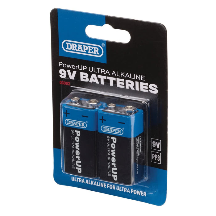 Draper PowerUP Ultra Alkaline 9V Batteries (Pack of 2) 03983 Draper - UK Camping And Leisure