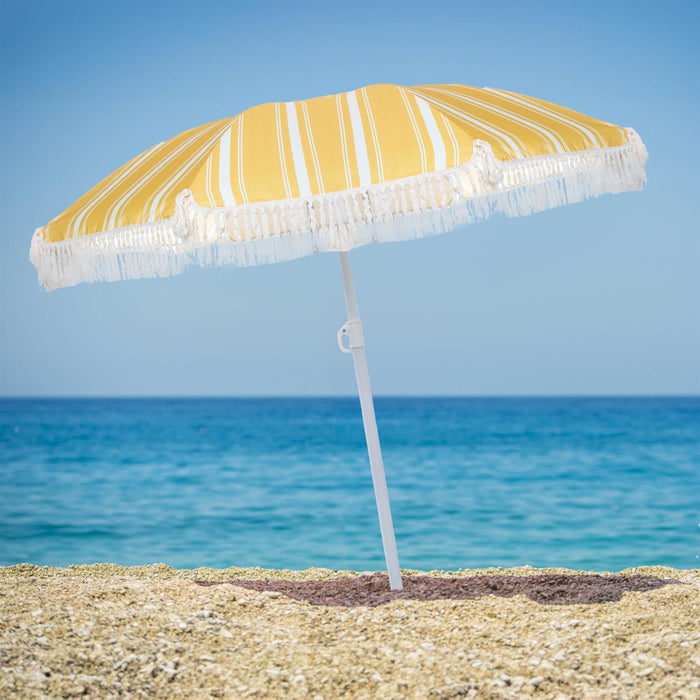 Gardenwize Yellow-Striped Fringed Parasol for Garden / Camping Gardenwize - UK Camping And Leisure