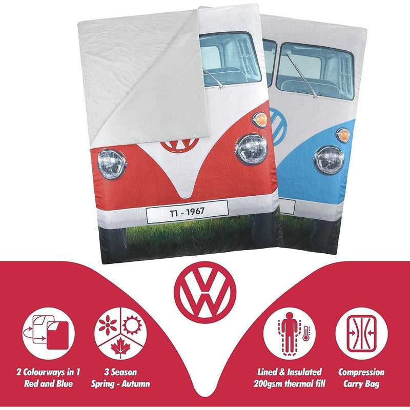 Vw Double Sleeping Bag Reversable Blue/Red 190Cm X 150Cm OL0183 Board Masters - UK Camping And Leisure