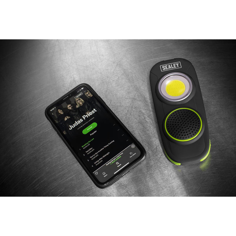 Sealey Rechargeable Torch Light Wireless Speaker 10W COB LED 500 Lumens Lamp Sealey - UK Camping And Leisure
