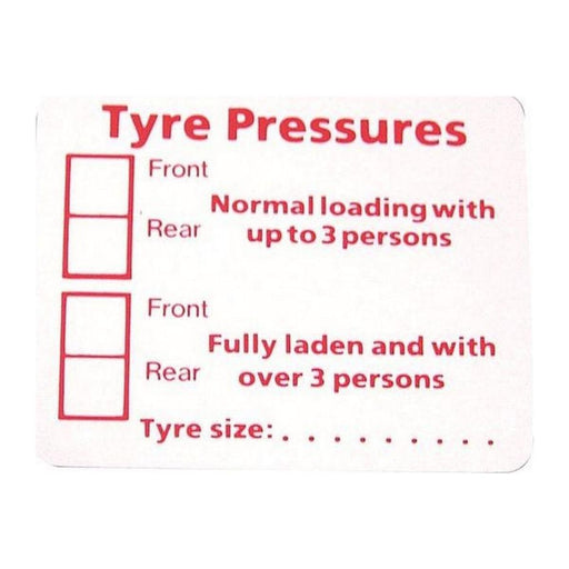 Tyre Pressure Stickers W4 - UK Camping And Leisure