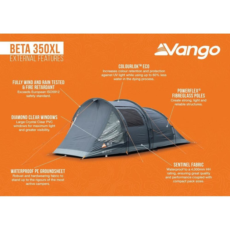Vango Beta 350XL Deep Blue 3 Person Tent Vango - UK Camping And Leisure