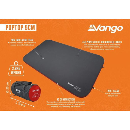 Vango PopTop 5cm 5 Double Shadow Grey Self Inflating Sleep Mat Vango - UK Camping And Leisure