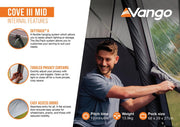Vango Cove III Mid Smoke Drive Away Awning (215-255) | poled, waterproof, sewn-in groundsheet, lightweight