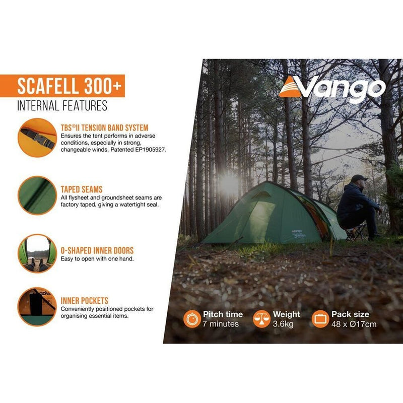 Vango Scafell 300 Plus Pamir Green 3 Person Tent Vango - UK Camping And Leisure