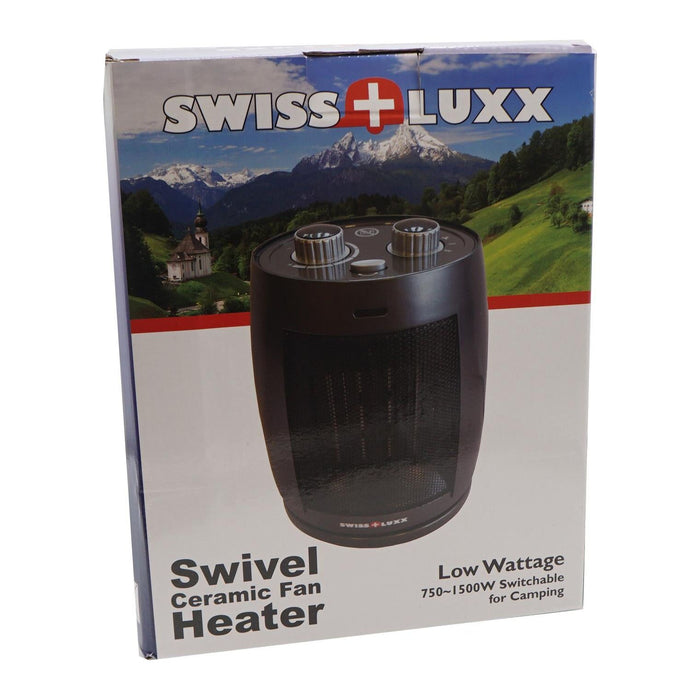 Fan Heater Caravan Motorhome Electric Low Wattage Swiss Luxx Swivelling Ceramic UK Camping And Leisure